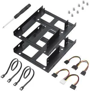 BUCIER 2 Pack Double-Deck SSD Mounting Bracket SSD Adapter 2.5" to 3.5" Hard Drive with SATA Cable and Power Splitter Cable Metal SSD HDD Holder Compatible with 2.5 to 3.5 Drive Bay