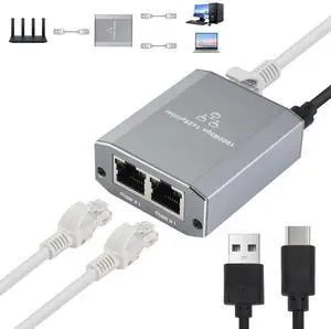 BUCIER Ethernet Splitter 1 to 2, 1000Mbps High Speed Gigabit Network Switch with USB-C Power Cable, 2 Port LAN Internet Splitter for PC Laptop PS5 Xbox Router TV, 2 Devices Simultaneously Networking