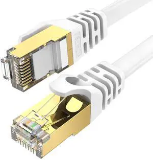 BUCIER CAT8 Ethernet Cable 3 ft High Speed, Shielded Flat Internet Cable with Gold-Plated RJ45 Connectors, for Router/Gaming/Modem - White