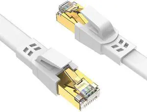 BUCIER Ethernet Cable 6 ft High Speed, CAT8 Shielded Flat Internet Cable with Clips, Faster Than Cat7 LAN Wire - White