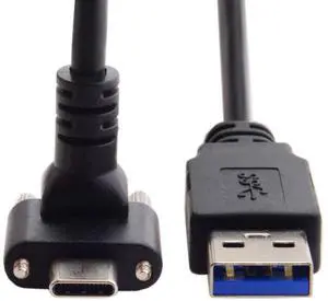 BUCIER Down Up Angled USB 3.1 Type-C Dual Screw Locking to Standard USB3.0 Data Cable 90 Degree Compatible for Camera 120cm
