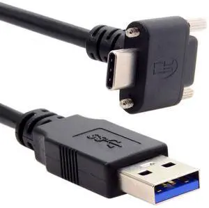 BUCIER Down Up Angled USB 3.1 Type-C Dual Screw Locking to Standard USB3.0 Data Cable 90 Degree Compatible for Camera (3.0M)