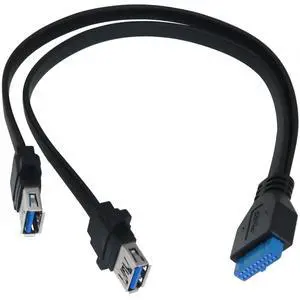 BUCIER Dual Port USB 3.0 to 19pin Adapter Motherboard 19pin to Dual USB3.0 Extension Cable Length 0cm/11.81in Box Front Panel Cable
