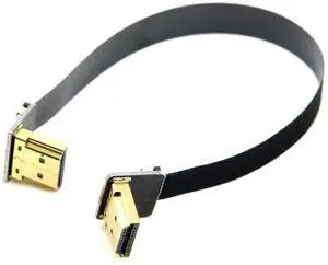 BUCIER FPV HDMI Type A Male to HDMI Male HDTV FPC Flat Cable Dual Up Angled 90 Degree 50cm