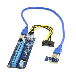 BUCIER PCI-E 1x to 16x Mining Machine Enhanced Extender Riser Adapter with USB 3.0 & 6Pin Power Cable