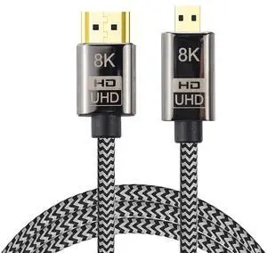 BUCIER Micro HDMI to HDMI 2.1 Ultra-HD UHD 8K 60hz 4K 120hz Cable 48Gbs HDMI Cord for Camera Tablet (1.0m)
