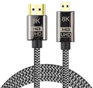BUCIER Micro HDMI to HDMI 2.1 Ultra-HD UHD 8K 60hz 4K 120hz Cable 48Gbs HDMI Cord for Camera Tablet (1.5m)