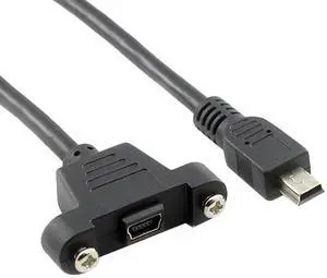 BUCIER Panel Mount Type Mini USB2.0 5Pin Male to Female Extension Adapter Cable with Screws (50cm)
