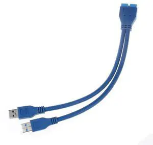 BUCIER Dual Port USB 3.0 A Male to 20 Pin Male Motherboard Extension Cable Adapter 5Gbps