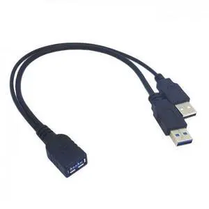 BUCIER USB 3.0 Female to Dual USB Male Extra Power Data Y Extension Cable for 2.5" Mobile Hard Disk 30cm