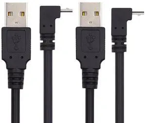 BUCIER UP & Down Angled 90 Degree Micro USB 2.0 Type 5Pin to USB 2.0 Type-A Data Charge Cable 480Mbps Data for Phone Tablet Computer Camera 2 Pack (25cm)
