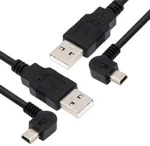 BUCIER Mini USB B Type Left & Right Angled 90 Degree to USB 2.0 Male Data Power Cable 2pcs/lot 50cm