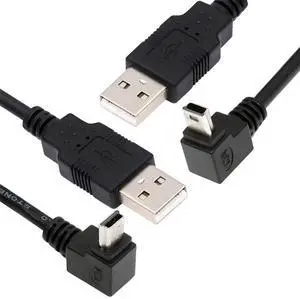 BUCIER Mini USB B Type Down & Up Angled 90 Degree to USB 2.0 Male Data Power Cable 2pcs/lot 50cm