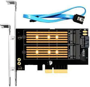 BUCIER PA12 Dual M.2 SSD PCIe X4 Adapter Without Heatsink for One M.2 NVMe SSD and One M.2 SATA SSD, Support PCIe 4.0 SSD and OS Boot from M.2 NVMe SSD