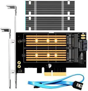 BUCIER PA12-HS Dual M.2 SSD PCIe X4 Adapter with Heatsink for One M.2 NVMe SSD and One M.2 SATA SSD, Support PCIe 4.0 SSD and OS Boot from M.2 NVMe SSD
