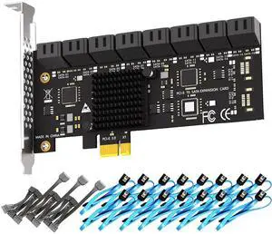 BUCIER SA3116-C 16-Port PCIe X1 SATA Expansion Card with SATA and Power Cables, Compatible with Windows,Linux,Mac OS,NAS
