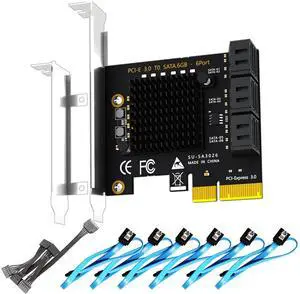 BUCIER SA3026-C 6-Port PCIe X4 SATA Expansion Card with SATA and Power Cables, Compatible with Windows,Linux,Mac OS,NAS