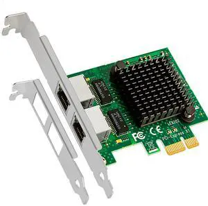 BUCIER LE8202 2-Port PCIe Network Card for Desktop PC, 1000/100/10Mbps Gigabit Ethernet RJ45 LAN Port, PCIE X1 Interface, Regular & Low Profile Bracket
