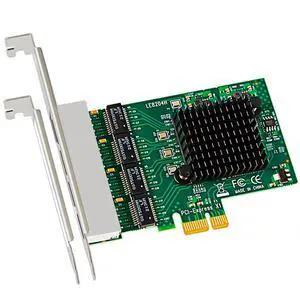 BUCIER LE8204 4-Port PCIe Network Card for Desktop PC, 1000/100/10Mbps Gigabit Ethernet RJ45 LAN Port, PCIE X1 Interface, Regular & Low Profile Bracket