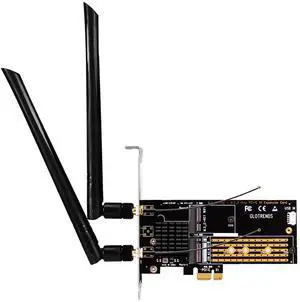 BUCIER WA05 PCIe X1 Adapter for one M.2 Key-E WiFi Module and one M.2 NVMe SSD, 2 in 1 Combo Design