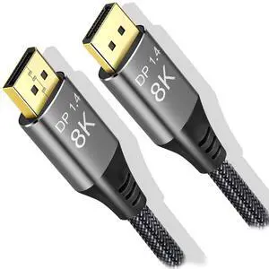BUCIER 8K DisplayPort Cable 1.4 15ft, Ultra HD 4K 144Hz, 8K 60Hz HBR3(7680x4320) High Speed 32.4Gbps, Long Braided Copper DP Display Port 1.4 1.2 Cord