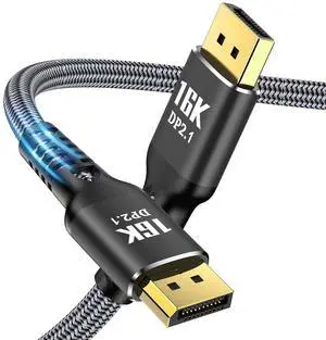 BUCIER DisplayPort Cable 2.1 15FT, 16K Display Port 2.1 2.0 Cable [16K 60Hz, 8K 120Hz, 4K 240Hz 165Hz 144Hz, 40Gbps HDR10 HDCP DSC 1.2a] Braided DP 2.1 Cord for FreeSync G-Sync Gaming Monitor