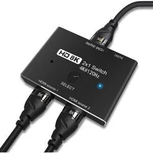 BUCIER HDMI 2.1 Ultra HD 8K High Speed 48Gbps Directional Switch Adapter 2in 1out 8K@60Hz 4K@120Hz Converter Compatible with XBOX PS5 Projectors Monitors