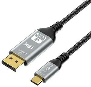 BUCIER USB-C Thunderbolt 4 to DisplayPort 2.1 2m 12Bit Ultra HD 16K Video USB 4.0 Thunder Bolt 5 DP 2.0 Cable 16K(15360x8640)@60Hz 4K@240Hz 8K@120Hz Display Port 2.1 Compatible with MacBook