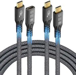 BUCIER 20Gbps/240W/USB C 3.2 Gen 2 Cable 2Pack (6.6FT M/Male + 1.6FT M/Female), 4K@60Hz Video & Audio Output, Supports Thunderbolt 3 for MacBook Pro, Monitor & More Devices with USB-C Port