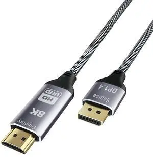BUCIER DisplayPort 1.4 to HDMI 2.1 8K Cable 2 m Converter 8K @ 30Hz 4K @ 120Hz Directional Compatible with DisplayPort PC and HDMI Displays