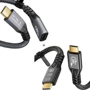 BUCIER 240W 20Gbps USB C 3.2 Gen 2x2 Cable and Extension Cable 3FT+1.6FT; 4K@60Hz Video Cable, Type C Cable for MacBook Pro, Dell, Arzopa, Galaxy, USB C for Portable Monitor