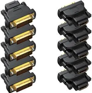 BUCIER DVI to HDMI Adapter 10-Pack, Bidirectional Female HDMI to DVI-D(24+1) Male Adapter with Gold-Plated for Computer, Monitor, Projector, TV, PS3/4/5 Nintendo Switch and More