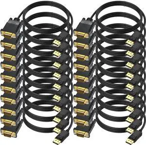 BUCIER DisplayPort to VGA Cable 6 FT, 20-Pack Display Port DP to VGA Adapter Cord Male to Male HD Video 1080P for Computer, Monitor, TV, Projector