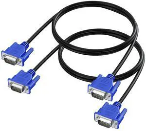 BUCIER VGA Cable 2-Pack, 3FT VGA Monitor Cable Male to Male Cord 1080P Full HD High Resolution for Monitor TV Computer Projector-Blue