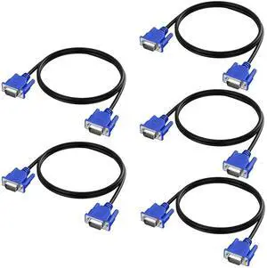 BUCIER 3FT VGA to VGA Cable 5-Pack, 1080P Full HD, 15Pin Male to Male, Computer, Laptop, Monitor, Projector Compatible