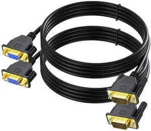 BUCIER 2-Pack VGA Extension Cable 6ft, VGA Cord Male to Female 15 Pin (NOT 9 Pin), SVGA HD15 Monitor Video Adapter Cable Support 1080P Full HD for Laptop, PC, Projector, HDTV, Display