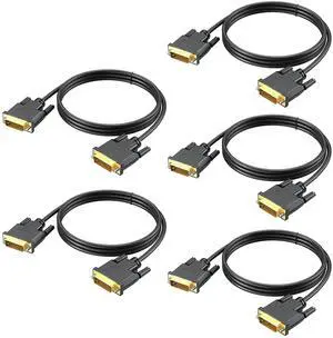 BUCIER DVI to DVI Cable 5-Pack, 6 FT DVI-D to DVI-D (24+1) Dual Link Cable Computer Monitor Cord for Laptop, Desktop, DVD, Gaming,Monitr, HDTV, Projector and More