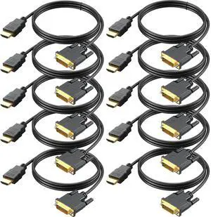 BUCIER HDMI to DVI Cable 10-Pack, 6 Ft Bidirectional DVI-D to HDMI Male to Male High Speed Adapter Cable Support 1080P Full HD (10, Black)