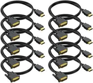 BUCIER HDMI to DVI Cable 3ft 10-Pack, Bidirectional DVI to HDMI Cord Adapter 1080P Video High Speed Compatible for Computer, PC, Raspberry Pi, Roku, Xbox One, PS4 PS3, Graphics Card