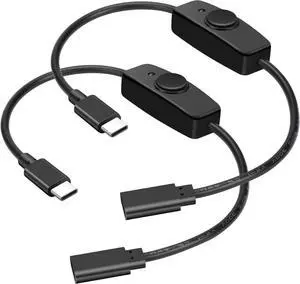 BUCIER USB Type C Switch Extension Cable 2 Pack USB C Female to Male Power Cable with On Off Switch USB-C Extender Cord for LED Desk Lamp, USB Fan, LED Strips
