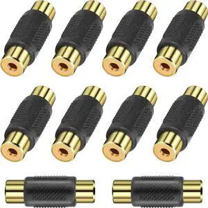 BUCIER RCA Female to Female Coupler, 10 Pack Audio Video Adapter Connector Gold Plated Jack to Jack Converter Cable Extender for Amplifier, Speaker, TV