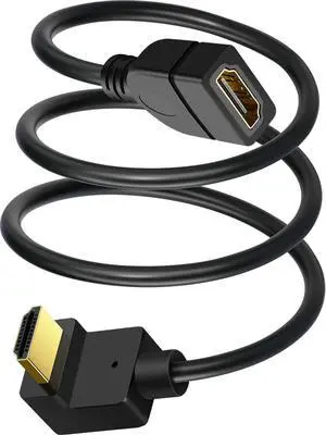 BUCIER HDMI Extension Cable Down Angle 1.5 Feet 4K HDMI Extender Cable Male to Female Adapter Cord 90 Degree HD Video Converter Short Wire for Monitor, Laptop, Projector, HDTV