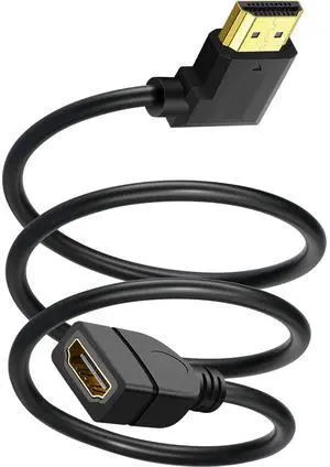 BUCIER HDMI Extension Cable Left Angle 1.5 Feet 4K HDMI Extender Cable Male to Female Adapter Cord 90 Degree HD Video Converter Short Wire for Monitor, Laptop, Projector, HDTV