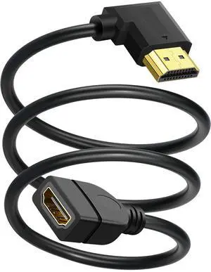 BUCIER HDMI Extension Cable Right Angle 1.5 Feet 4K HDMI Extender Cable Male to Female Adapter Cord 90 Degree HD Video Converter Short Wire for Monitor, Laptop, Projector, HDTV