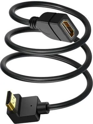 BUCIER HDMI Extension Cable Up Angle 1.5 Feet 4K HDMI Extender Cable Male to Female Adapter Cord 90 Degree HD Video Converter Short Wire for Monitor, Laptop, Projector, HDTV