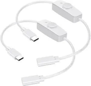 BUCIER USB Type C Switch Extension Cable 2 Pack Female to Male Power Cable with On Off Switch USB-C Extender Cord for LED Desk Lamp, USB Fan, LED Strips, White