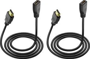 BUCIER HDMI Extension Cable 3 Feet, 2 Pack HDMI Extender Cable High Speed HDMI Male to Female Adapter Cable 1080P HDMI Video Cord for HDTV, Monitor, PC, Laptop, Projector