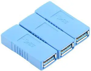BUCIER USB 3.0 Connector Female to Female Adapter USB 3.0 Coupler Adapter Converter Bridge Extension Coupler (Pack of 3, Blue)