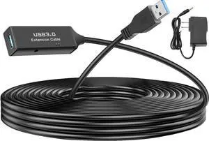 BUCIER USB 3.0 Active Cable, USB Type A-Male to A-Female Extension Cord Superspeed USB 3.0 Extender Wire with AC Power Adpter for Printer, Xbox, Oculus Rift, PS4, 16 Feet
