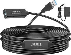 BUCIER USB 3.0 Active Cable, USB Type A-Male to A-Female Extension Cord Heavy Duty USB 3.0 Active Repeater Extender Wire with AC Power Adapter for Printer, Xbox, Oculus Rift, PS4, 32.8 Feet